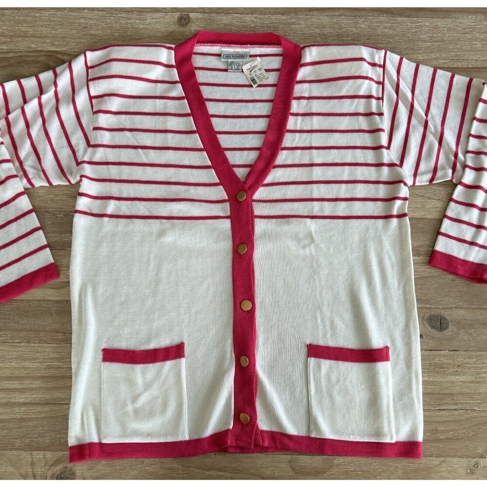 Vintage Neil Martin Cardigan Sweater Ivory Pink Acrylic NEW Size Large 80/90s